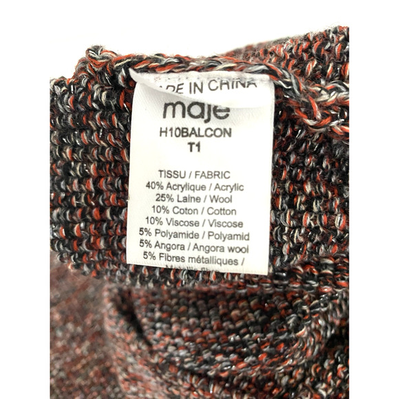 Maje Mini Sweater Dress Sheath Tweed Red Round Neck Zip Shoulder Long Sl… - Picture 8 of 9